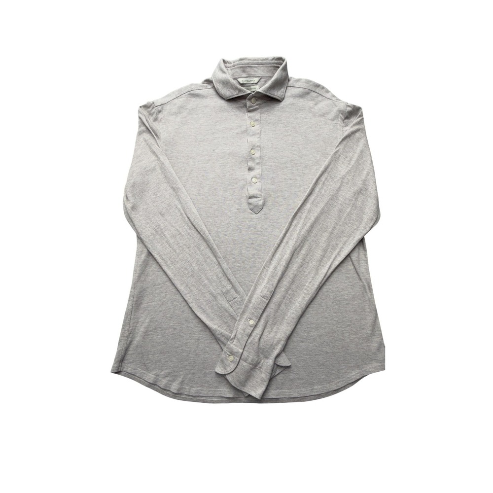 Suitsupply Polo Shirt Mens L Gray Egyptian Cotton Extra Slim Long Sleeve